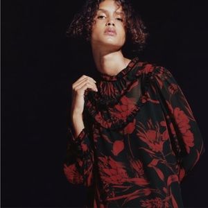 Zara Black Red Printed Ruffle Mini Dress